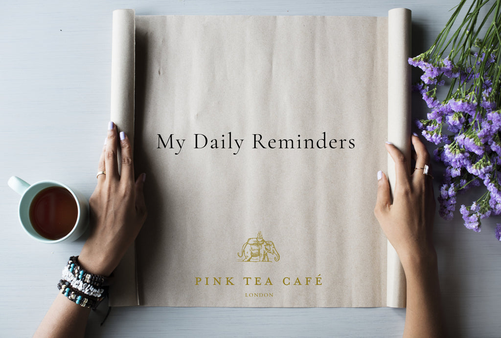 Rolling paper with Pink Tea cafe logo and My Daily Reminders